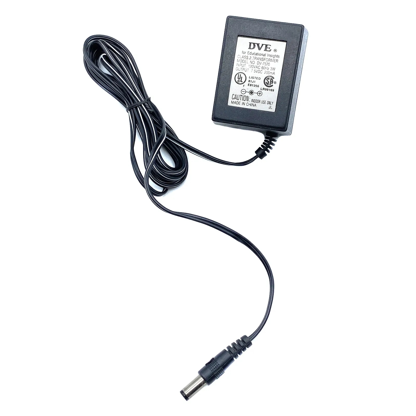 DVE DV-7520 7.5V 200mA 1.5W Class 2 AC DC Power Adapter Transformer US Plug